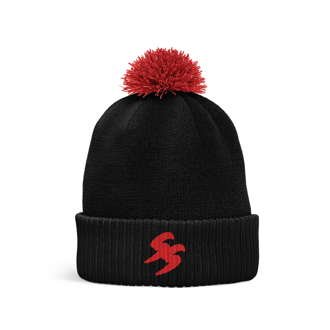 SS Pom Beanie - Black and Red Pom