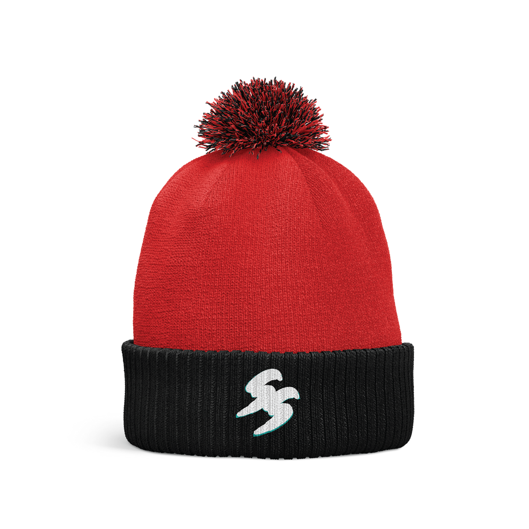 SS Pom Beanie - Black and Red Pom