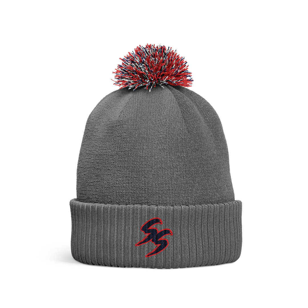 SS Pom Beanie - Grey, Red and Navy Pom