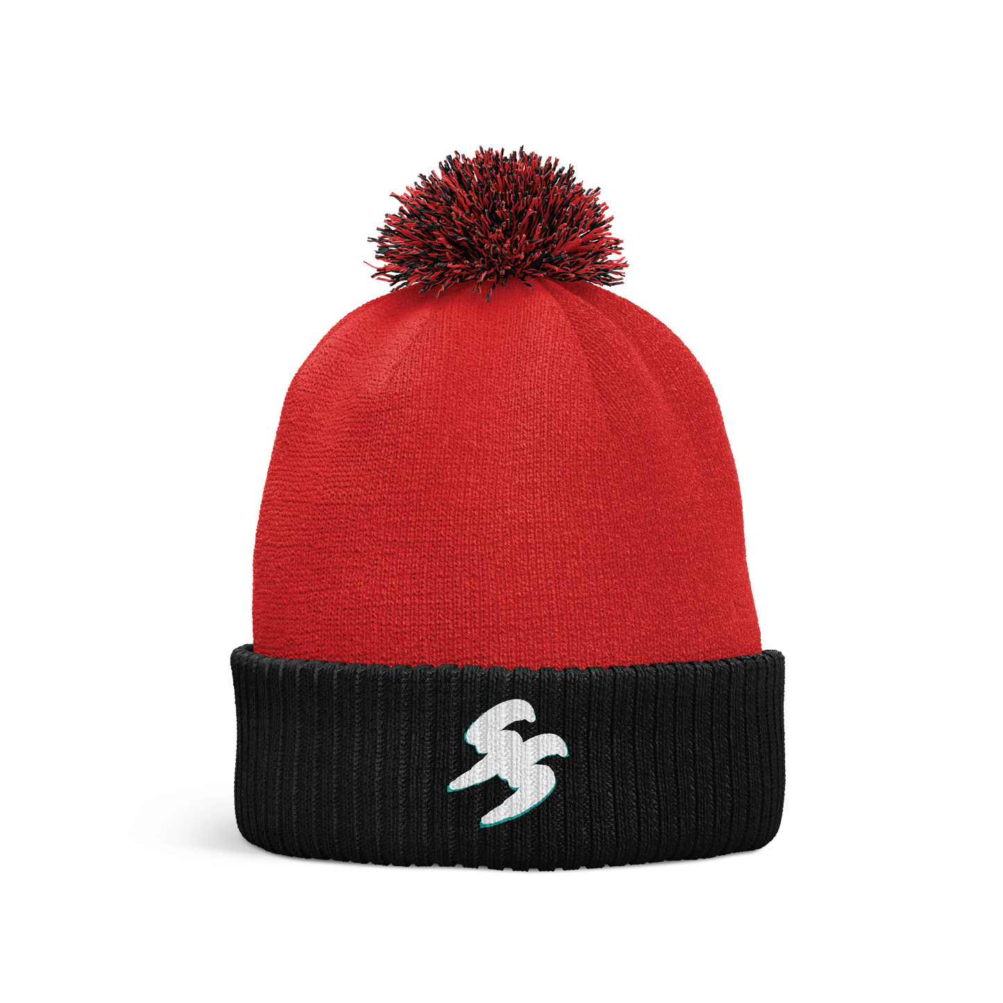 SS Pom Beanie - Black and Red Pom